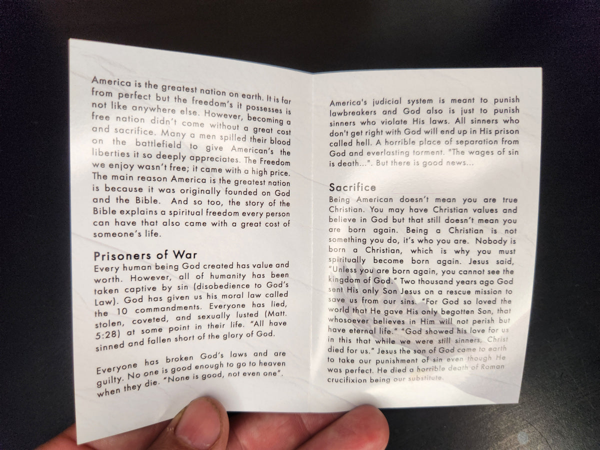 "Freedom Isn't Free" Patriotic Tracts (4th of July, Memorial Day, Veterans Day) 50 tracts